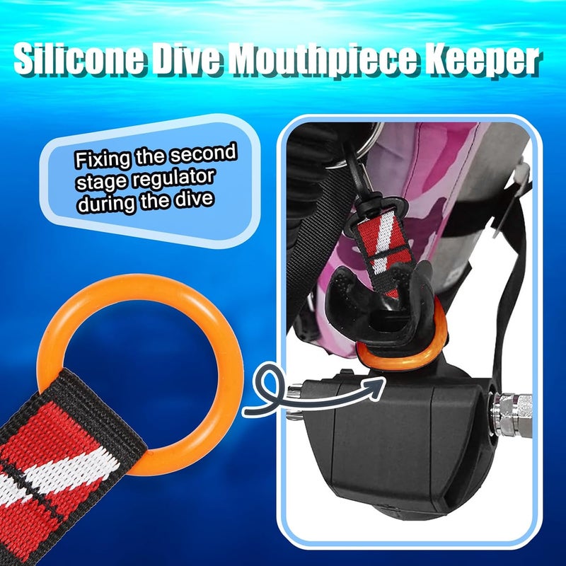 JUSTOOP Store Scuba Octopus Mouthpiece Holder,Silicone Octopus Holder for Scuba Diving 0cto Mouthpiece Keeper for 2nd Stage Regulator Octopus Retainer with Spring Clip,2 PCS,Green/Yellow - Image 2